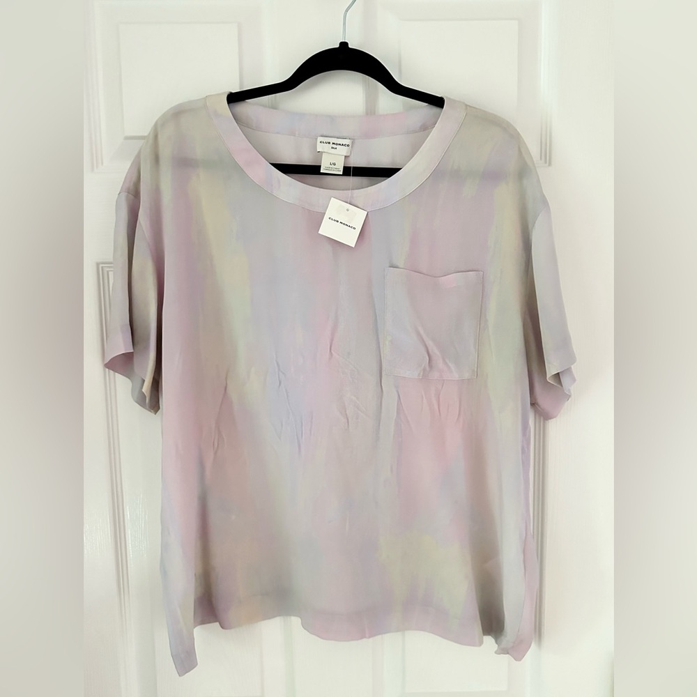 NEW Club Monaco Relaxed Silk Short Sleeve T-Shirt Size Large - Picture 2 of 7